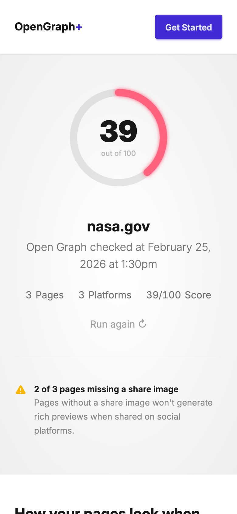 Open Graph Checker results